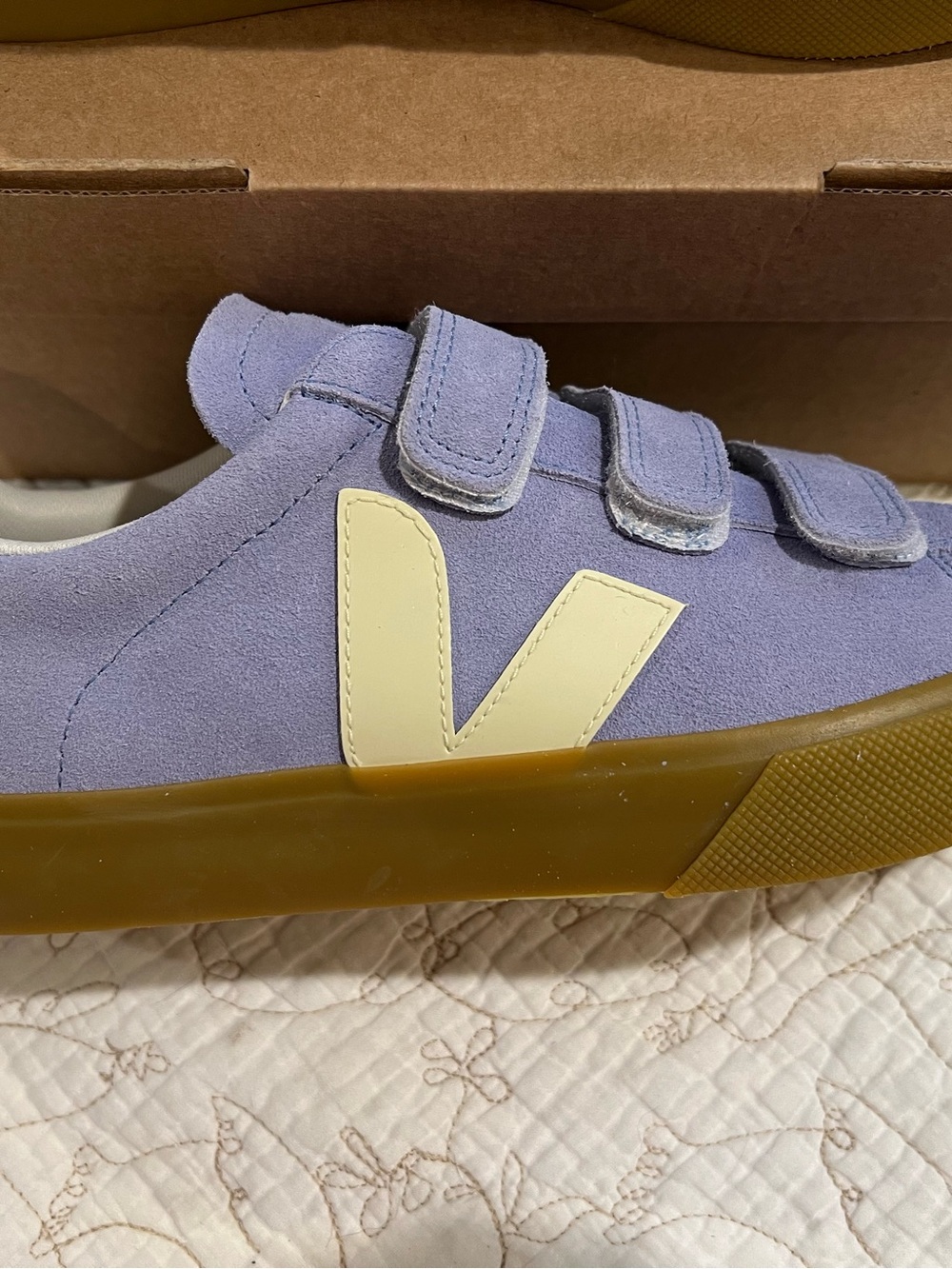 Veja Recife Suede Olympe Calcaire Velcro Sneaker Blue/ Beige Nee